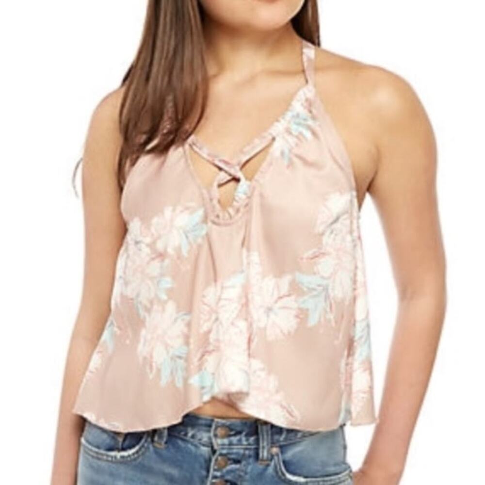 Free People Intimates Flowy Line Up Halter Cami Floral Crisscross Front Blouse